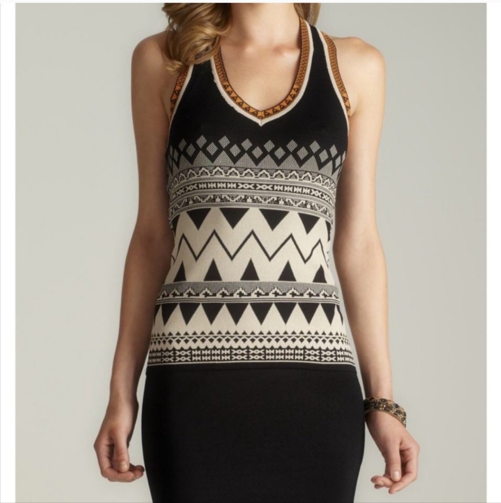 Carmen Marc Valvo Aztec Print Racerback Knit Dress sz M